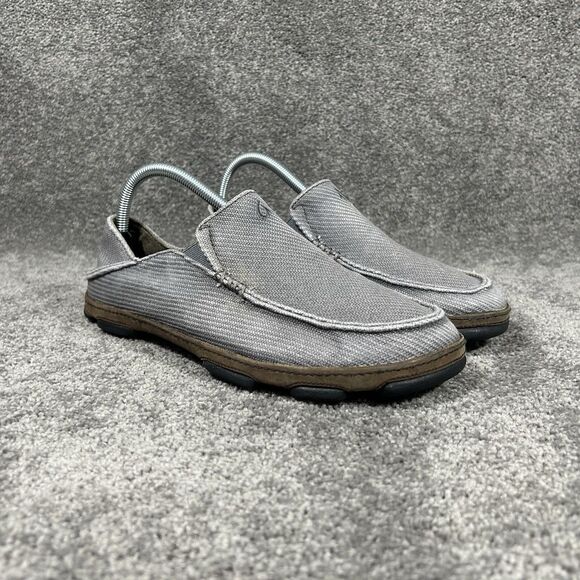 Olukai Moloa Kapa Men's Sz 8 Gray Woven Textile Canvas Slip On Loafer Shoes Used - Picture 2 of 11
